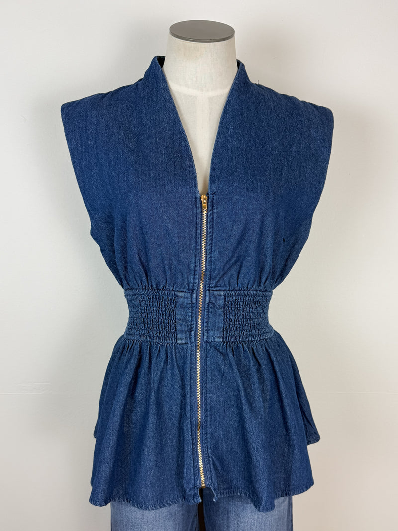 Gianna Zip Up Denim Top in Dark