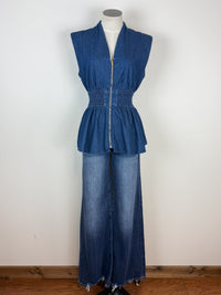 Gianna Zip Up Denim Top in Dark