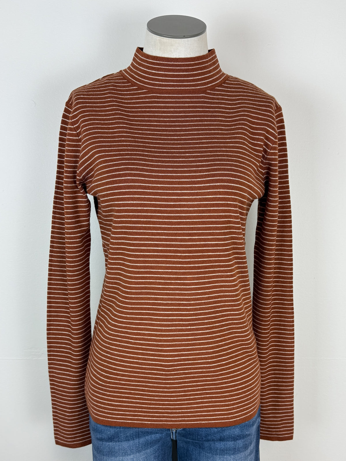 Maria Pinstriped Mock Neck Sweater in Copper