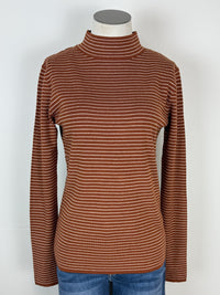 Maria Pinstriped Mock Neck Sweater in Copper