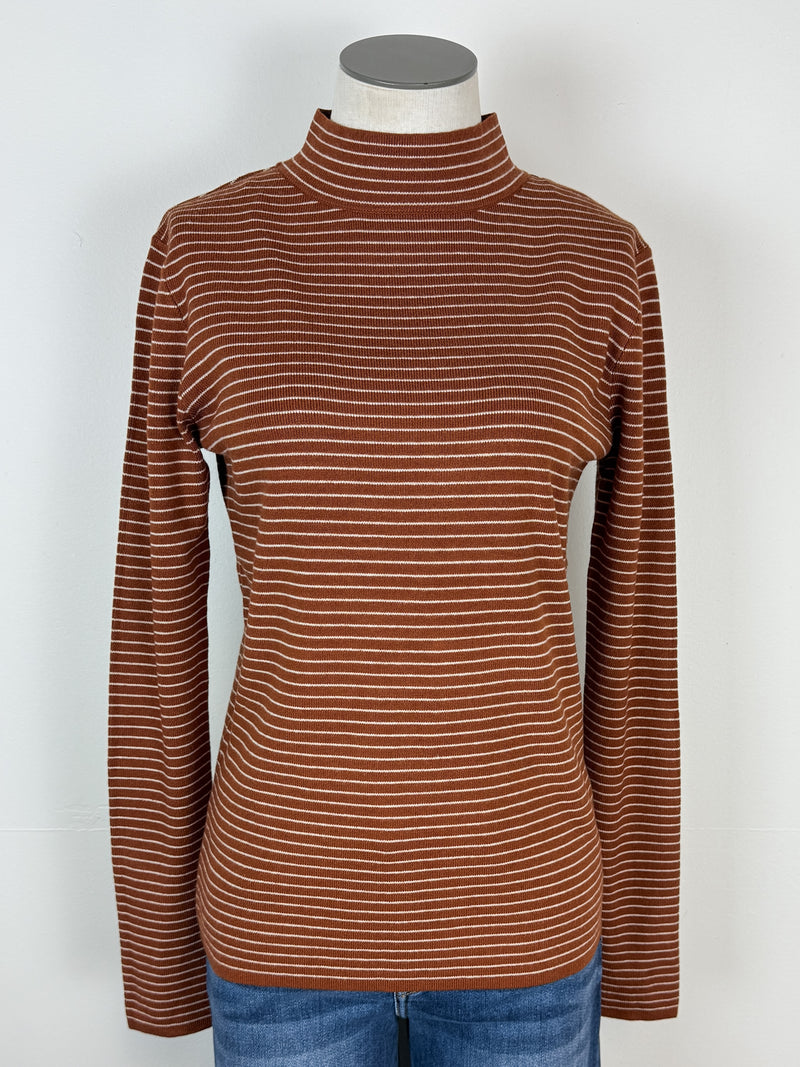 Maria Pinstriped Mock Neck Sweater in Copper