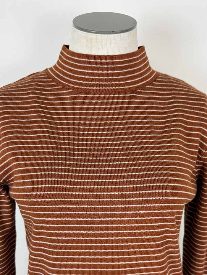 Maria Pinstriped Mock Neck Sweater in Copper