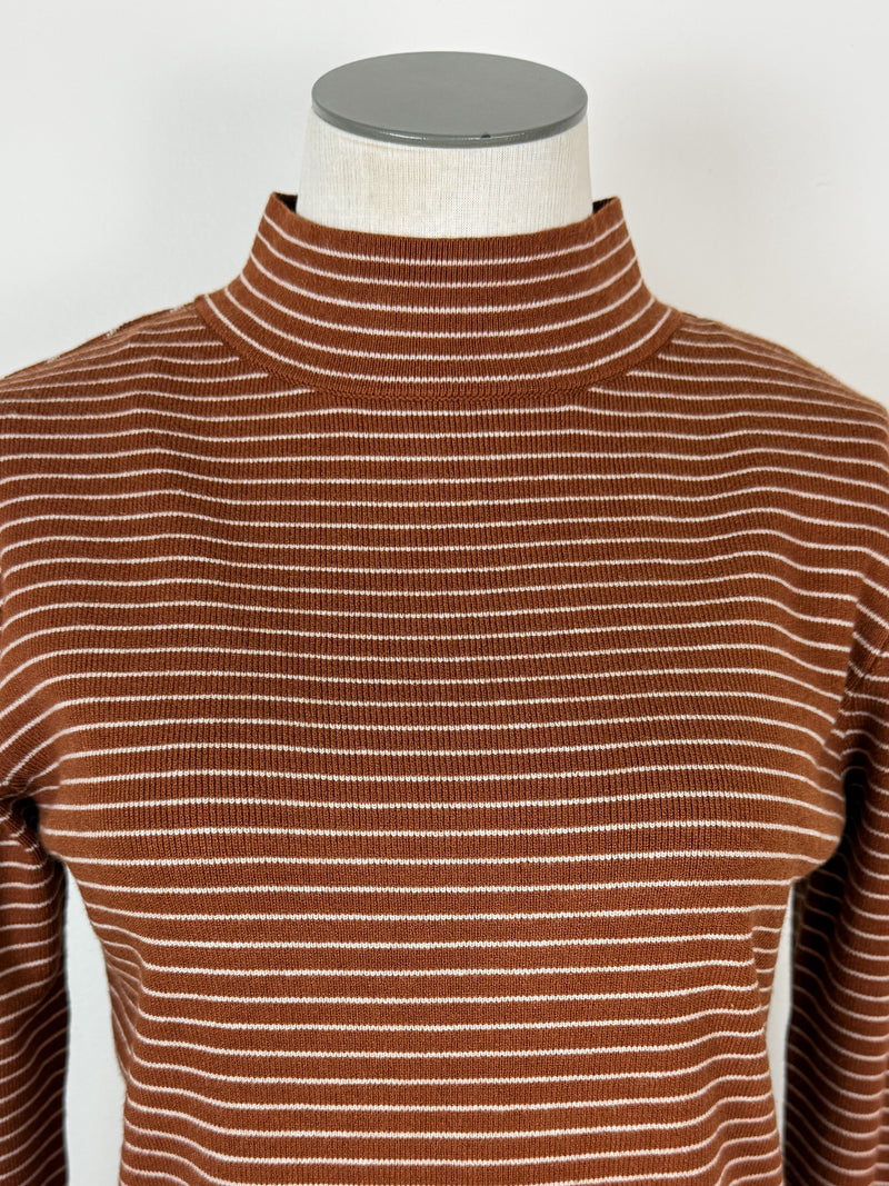 Maria Pinstriped Mock Neck Sweater in Copper