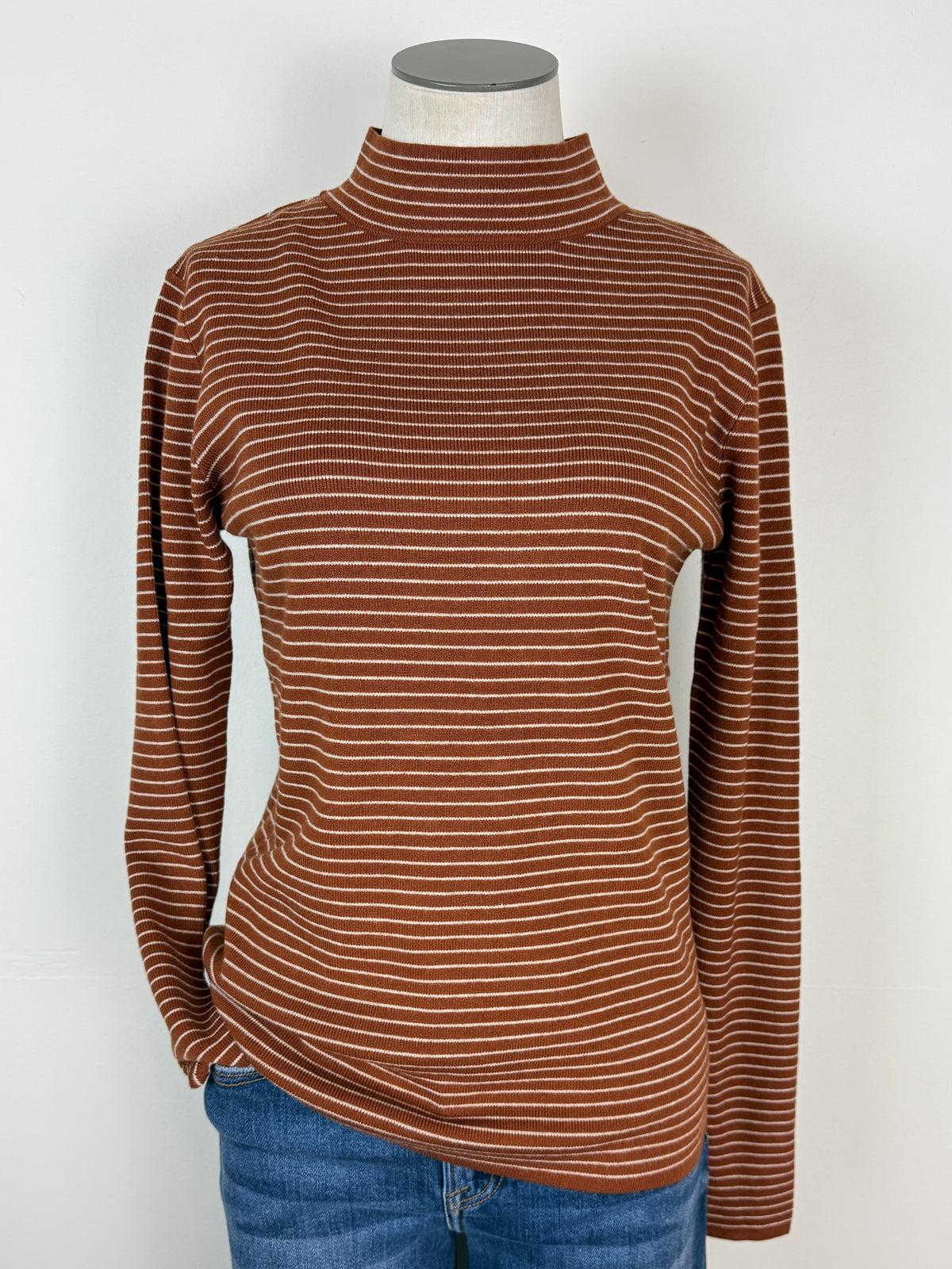 Maria Pinstriped Mock Neck Sweater in Copper