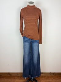 Maria Pinstriped Mock Neck Sweater in Copper