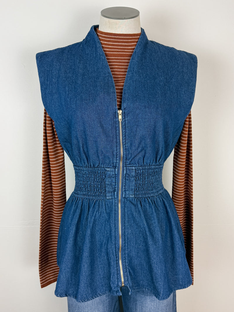 Gianna Zip Up Denim Top in Dark