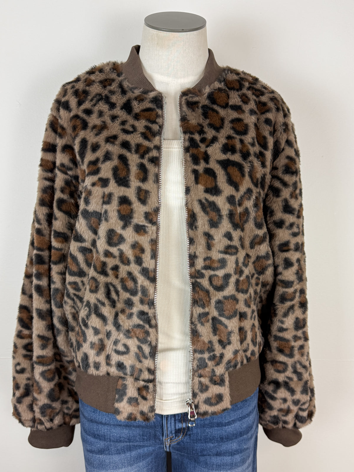 Isla Leopard Bomber Jacket in Brown