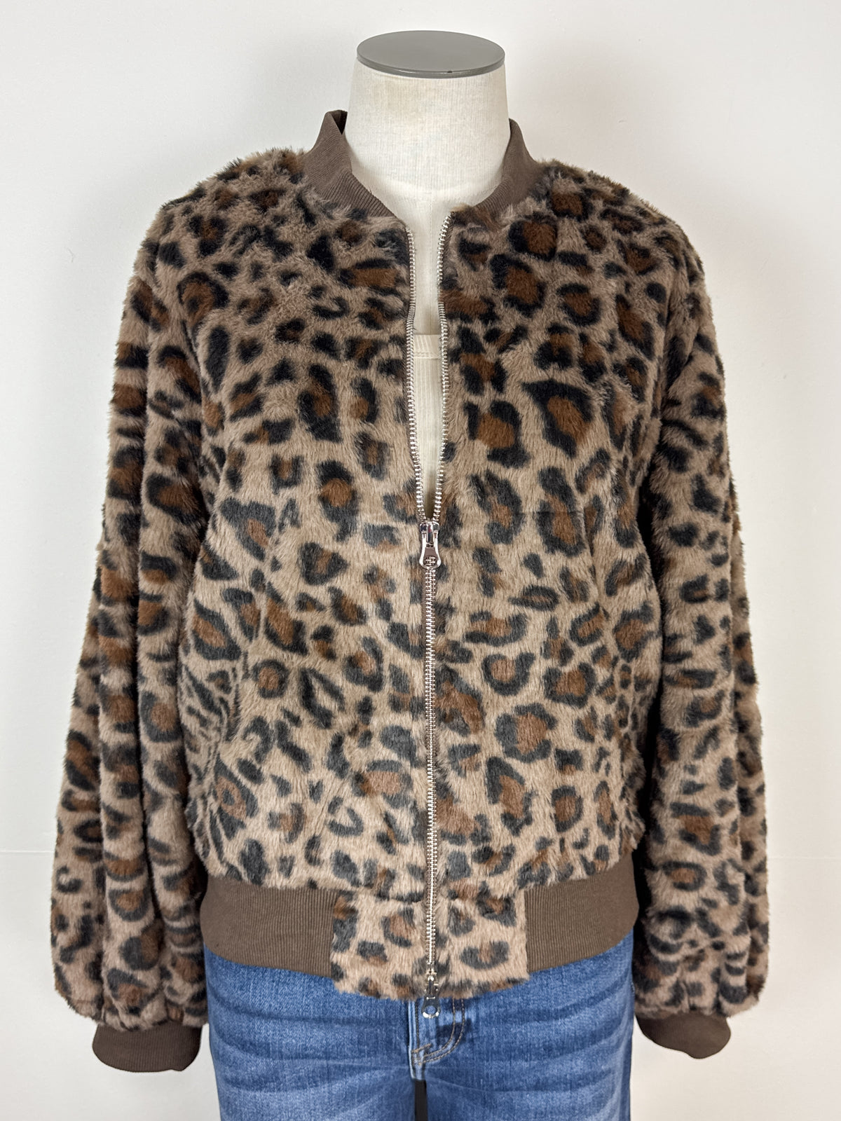 Isla Leopard Bomber Jacket in Brown