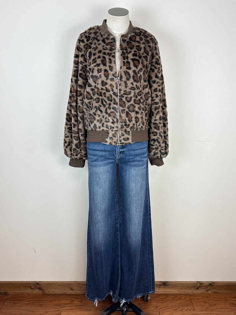 Isla Leopard Bomber Jacket in Brown