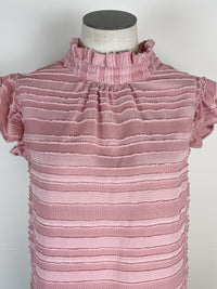 Iris Ruffle Sleeve Textured Top in Dusty Pink