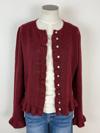 Nova Ruffle Hem Button Up Sweater in Burgundy