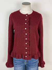 Nova Ruffle Hem Button Up Sweater in Burgundy
