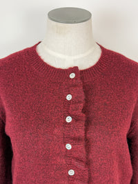 Nova Ruffle Hem Button Up Sweater in Burgundy