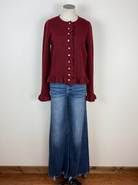 Nova Ruffle Hem Button Up Sweater in Burgundy