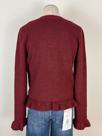 Nova Ruffle Hem Button Up Sweater in Burgundy