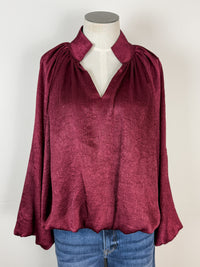 Lily Satin Bubble Top in Burgundy