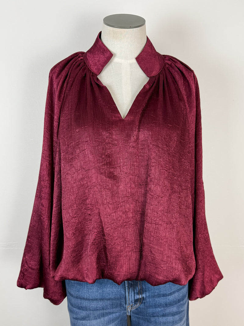 Lily Satin Bubble Top in Burgundy