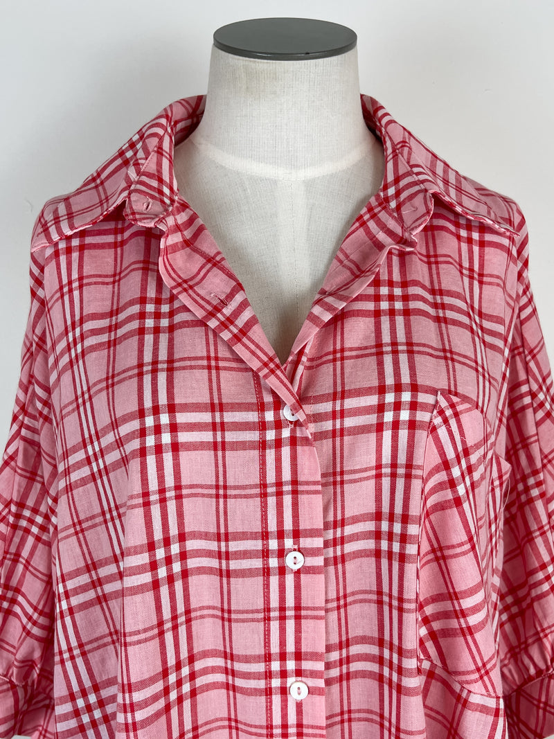 Daphne Oversized Plaid Top in Pink