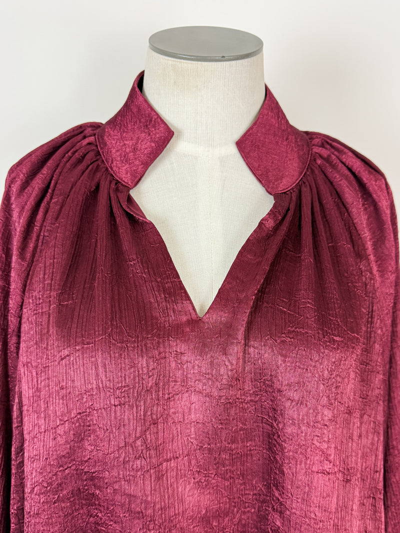 Lily Satin Bubble Top in Burgundy