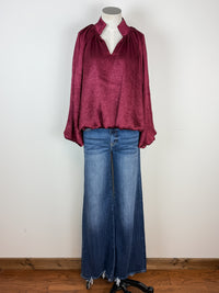 Lily Satin Bubble Top in Burgundy
