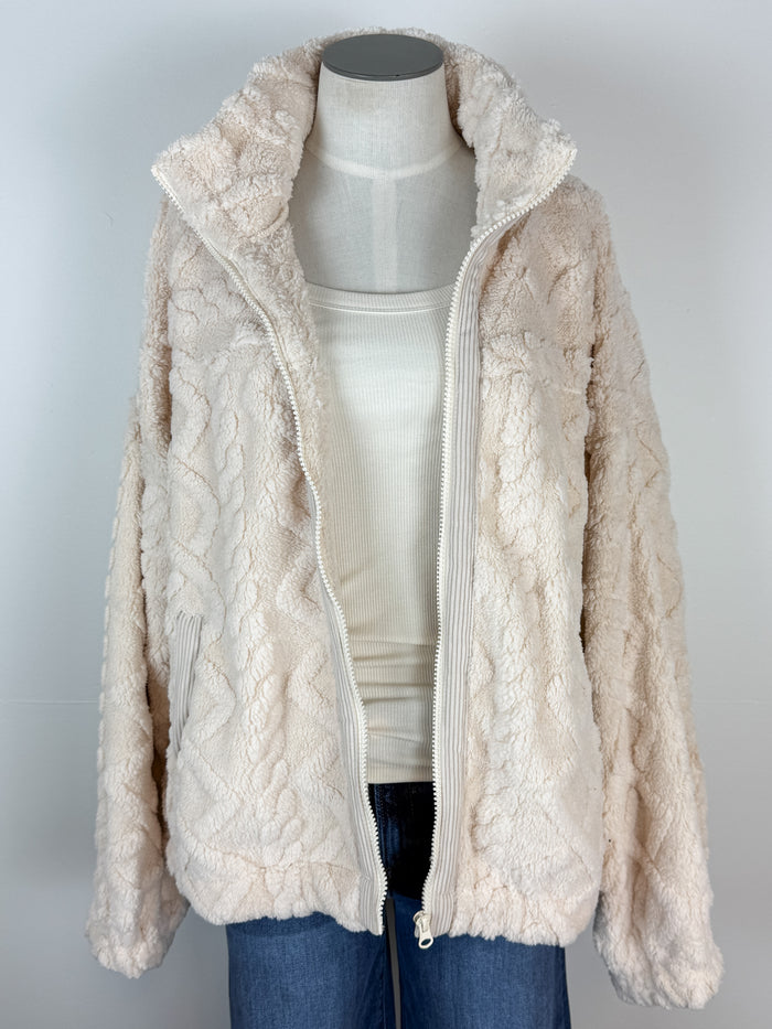 Lacey Sherpa Zip Up Jacket in Ecru