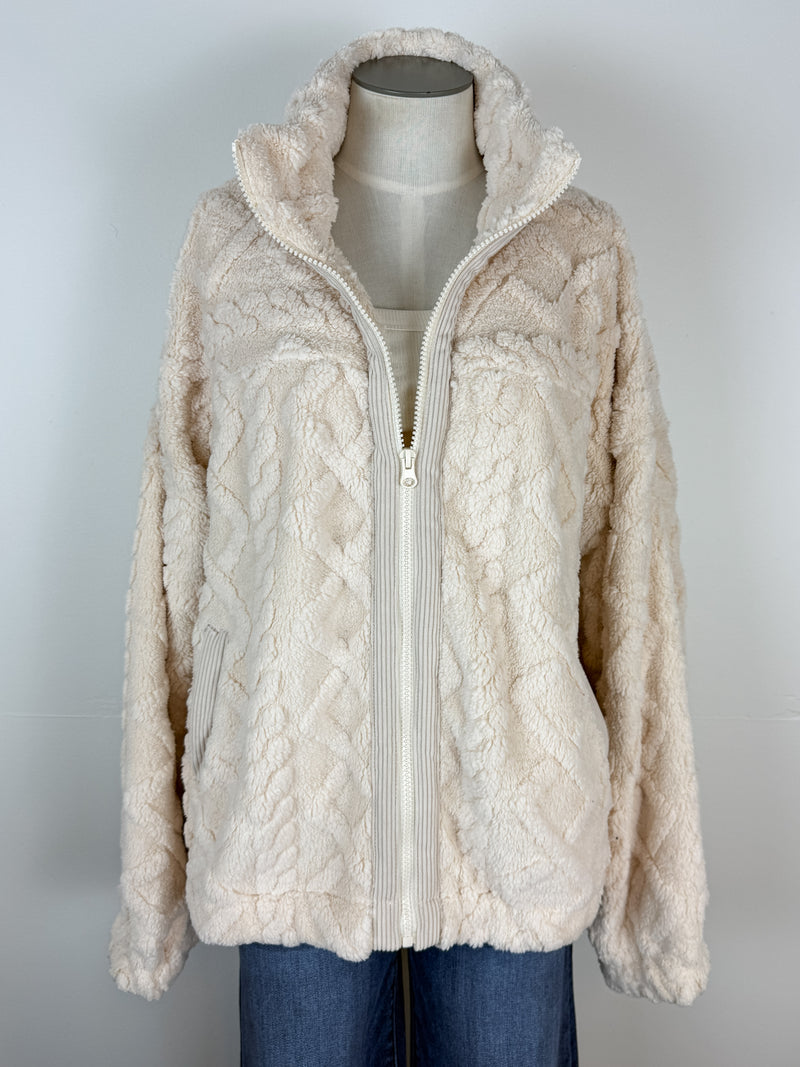 Lacey Sherpa Zip Up Jacket in Ecru