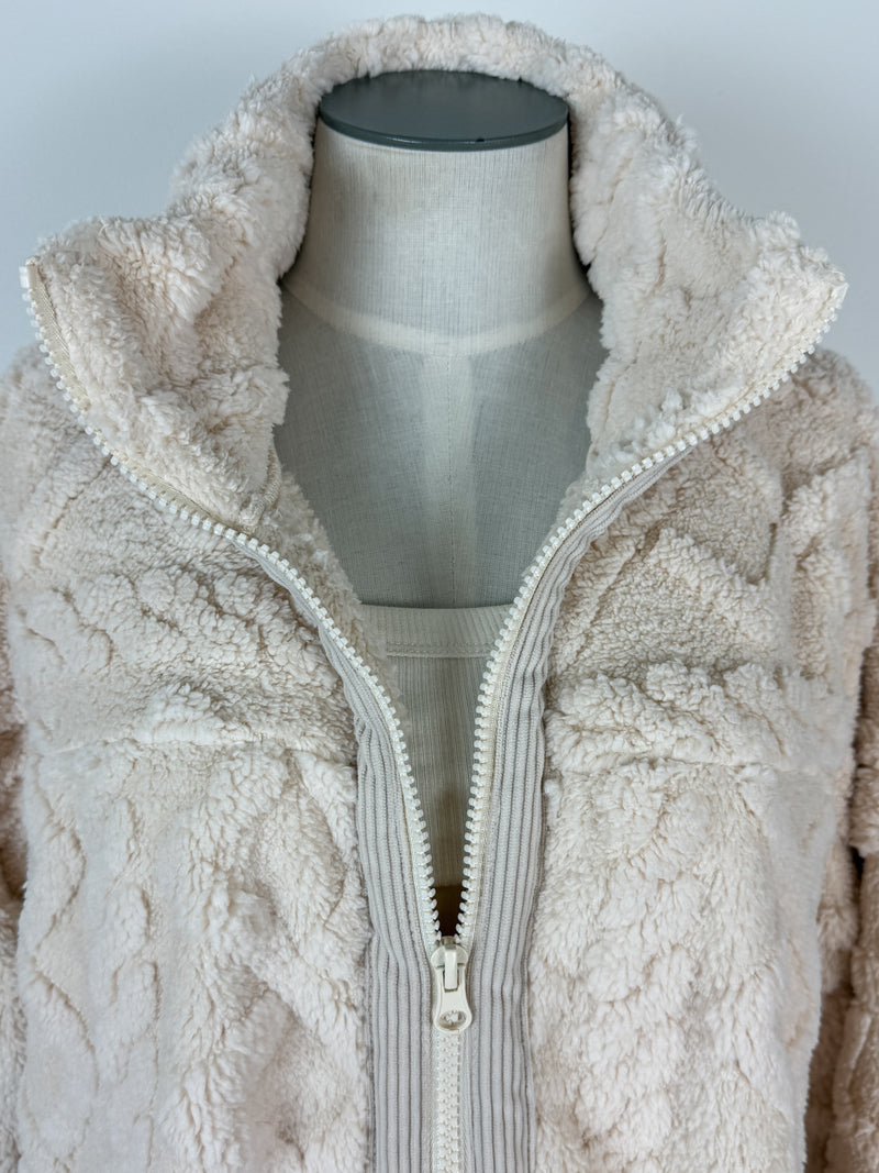 Lacey Sherpa Zip Up Jacket in Ecru