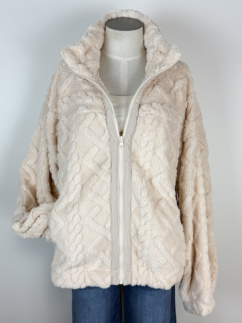 Lacey Sherpa Zip Up Jacket in Ecru