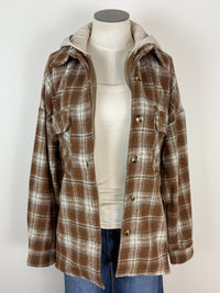 Lexi Plaid Hooded Jacket in Dark Mocha