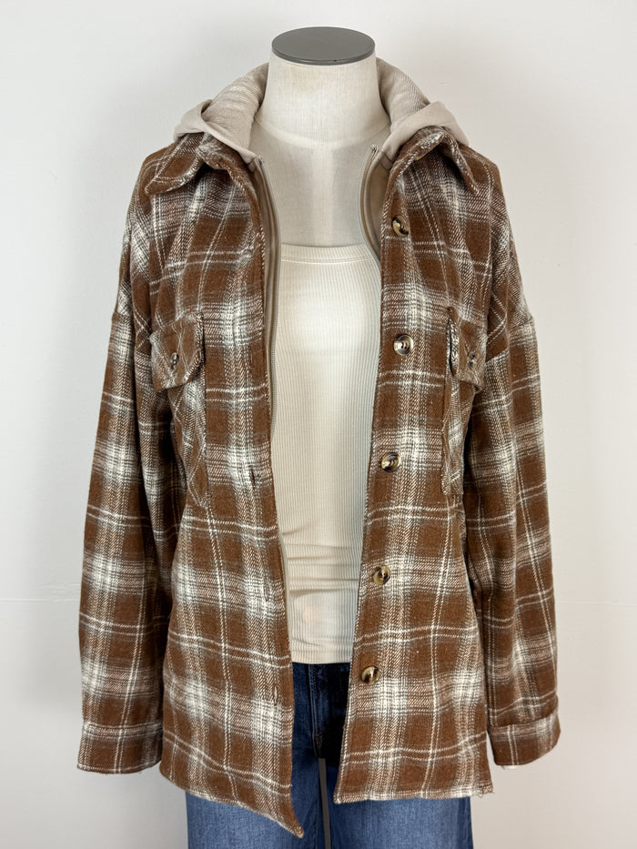 Lexi Plaid Hooded Jacket in Dark Mocha