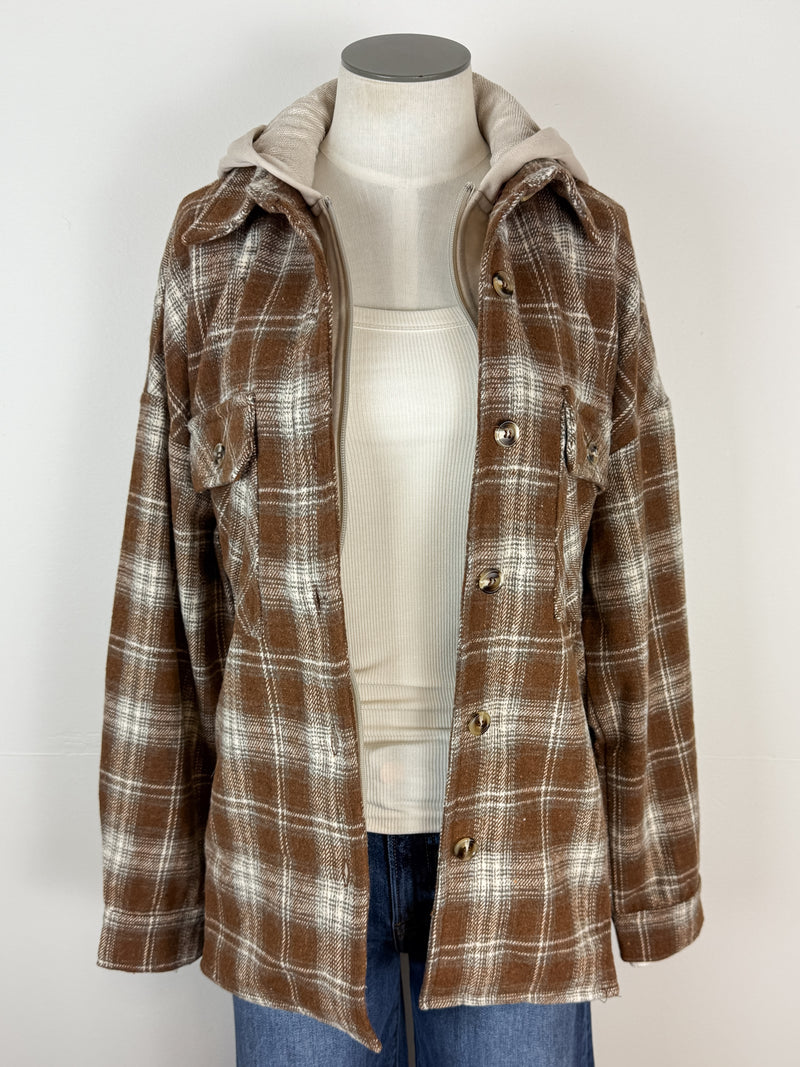 Lexi Plaid Hooded Jacket in Dark Mocha