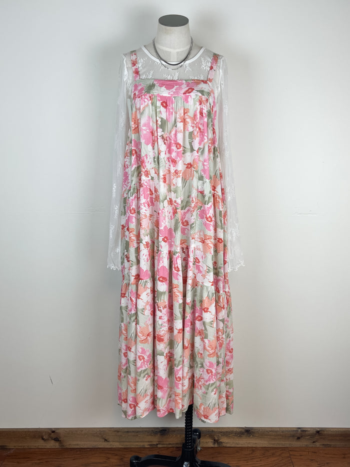 Katie Floral Dress in Olive/Pink