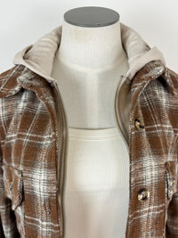Lexi Plaid Hooded Jacket in Dark Mocha