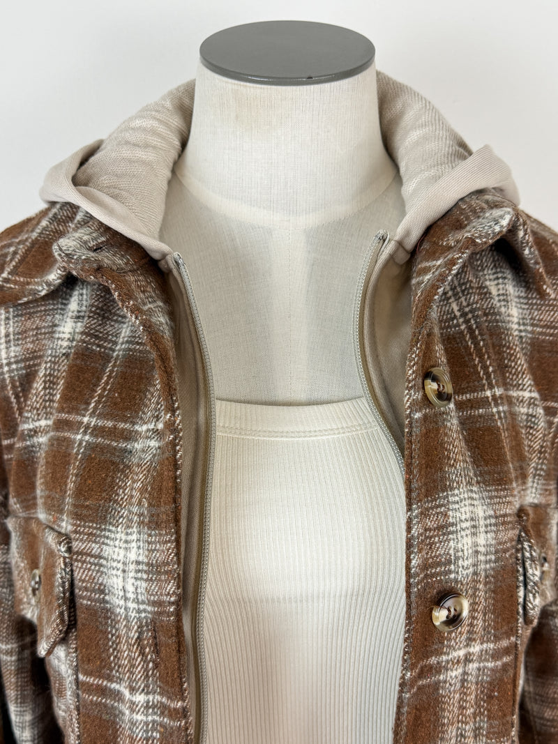 Lexi Plaid Hooded Jacket in Dark Mocha