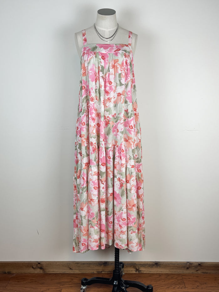 Katie Floral Dress in Olive/Pink