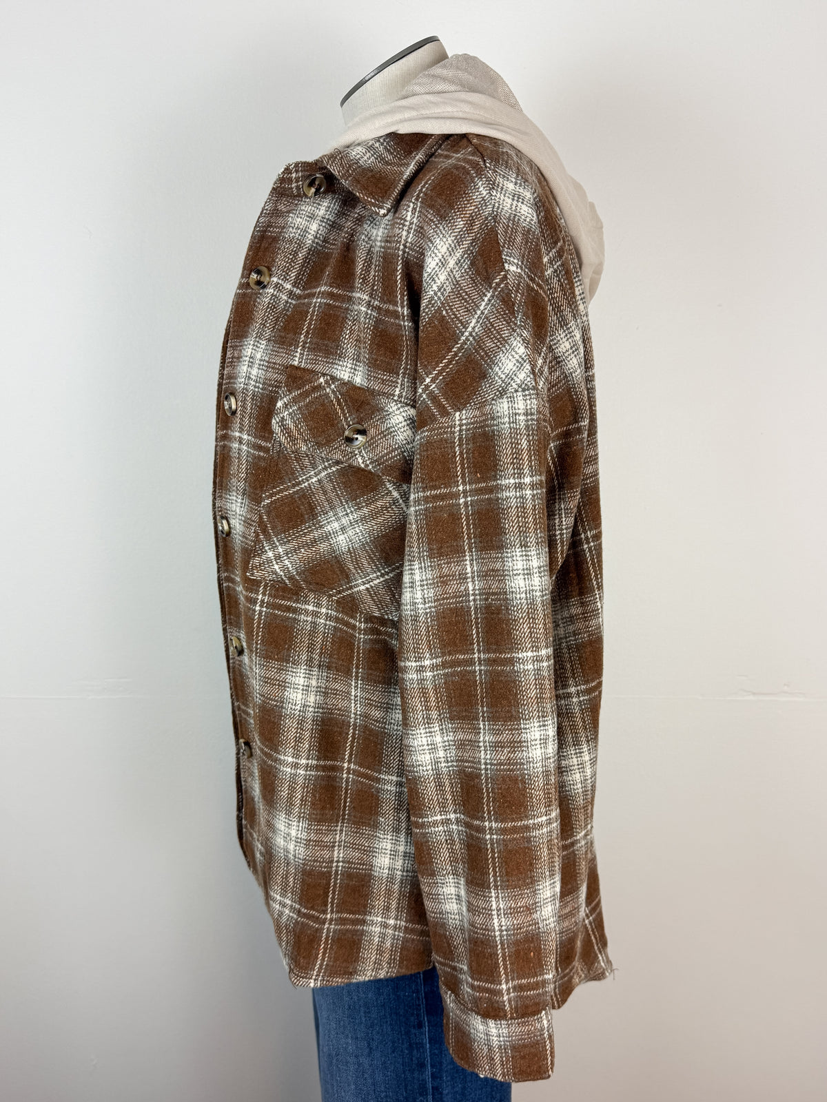 Lexi Plaid Hooded Jacket in Dark Mocha