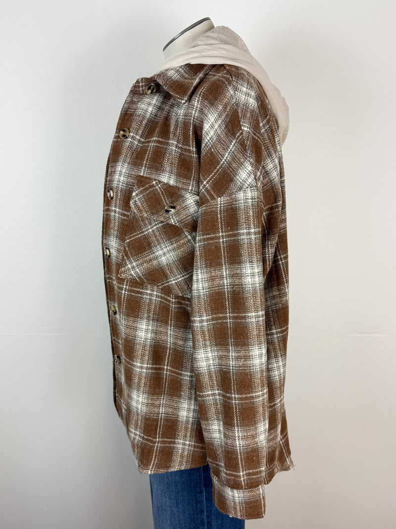 Lexi Plaid Hooded Jacket in Dark Mocha