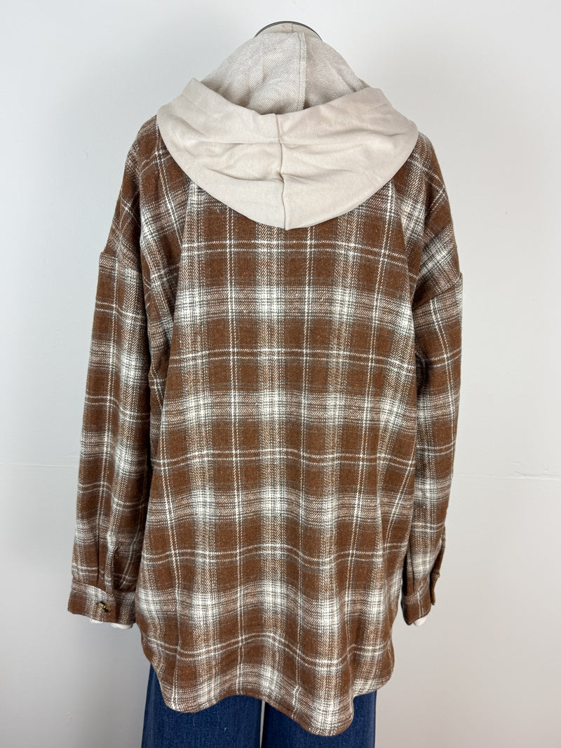 Lexi Plaid Hooded Jacket in Dark Mocha