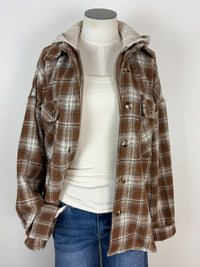 Lexi Plaid Hooded Jacket in Dark Mocha