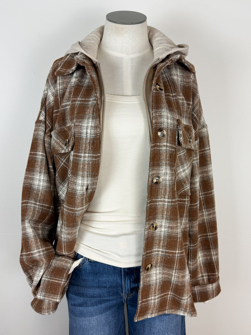 Lexi Plaid Hooded Jacket in Dark Mocha