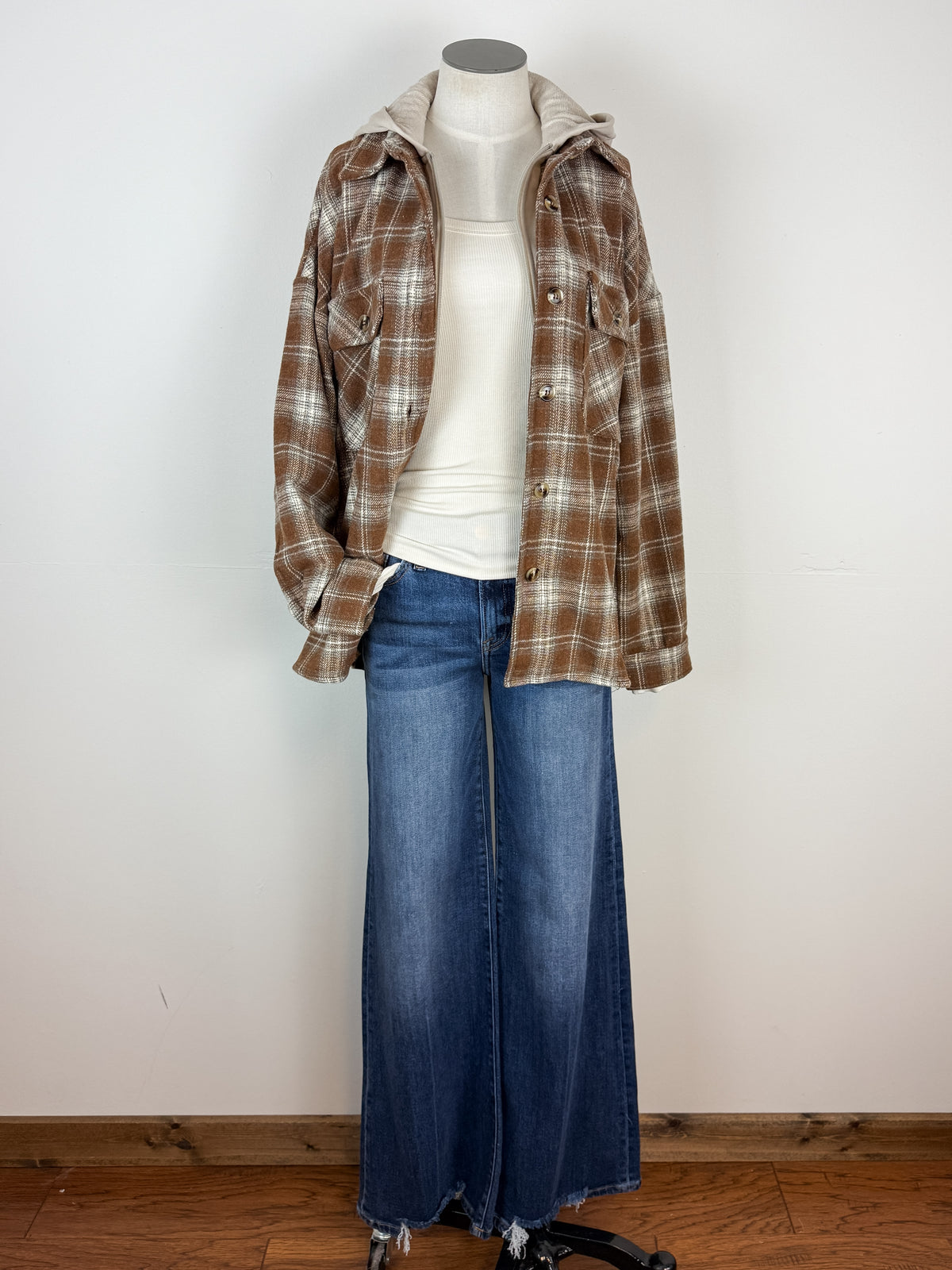 Lexi Plaid Hooded Jacket in Dark Mocha
