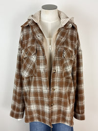 Lexi Plaid Hooded Jacket in Dark Mocha