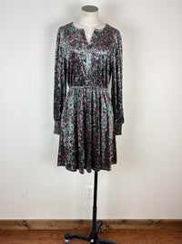 Skylar Floral Velvet Dress in Hunter Green