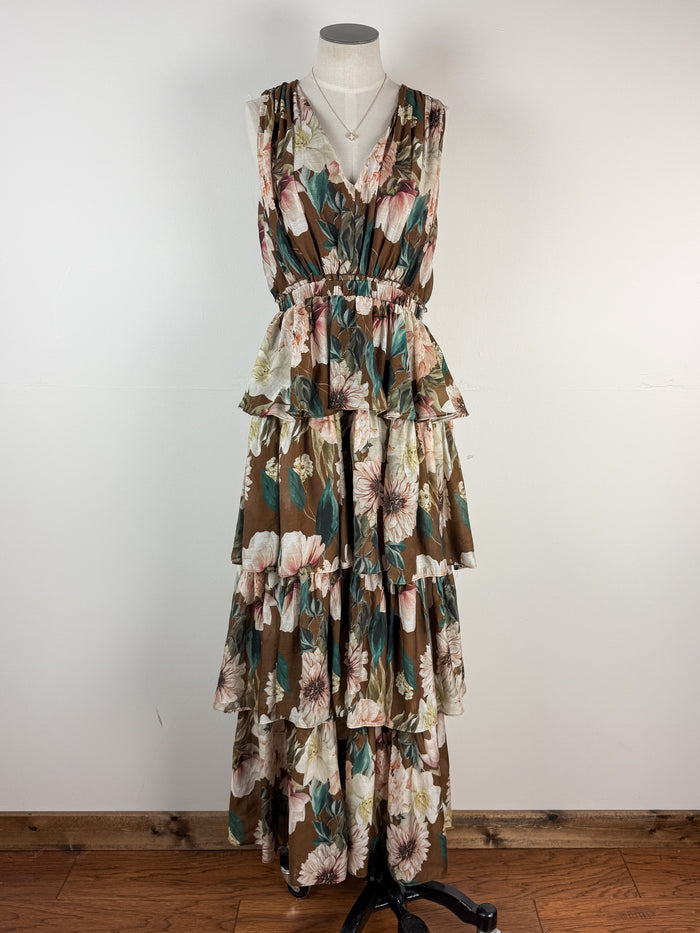 Eden Floral Dress in Brown Mix