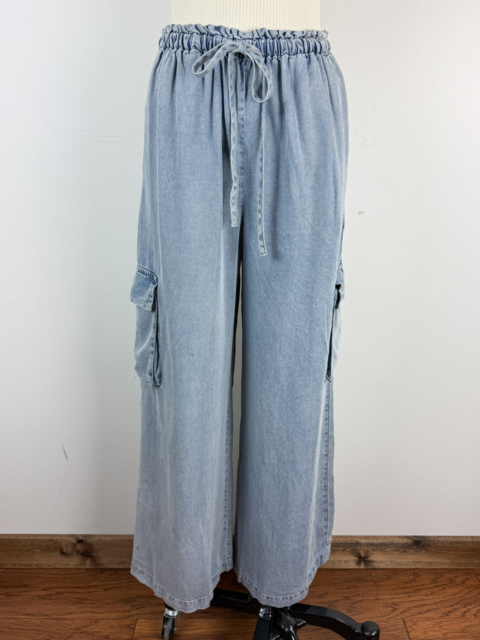 Sara Wide Leg Cargo Pant in Blue