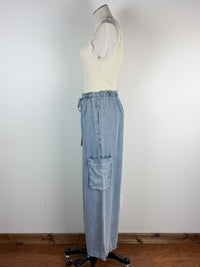 Sara Wide Leg Cargo Pant in Blue