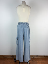 Sara Wide Leg Cargo Pant in Blue