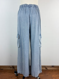 Sara Wide Leg Cargo Pant in Blue