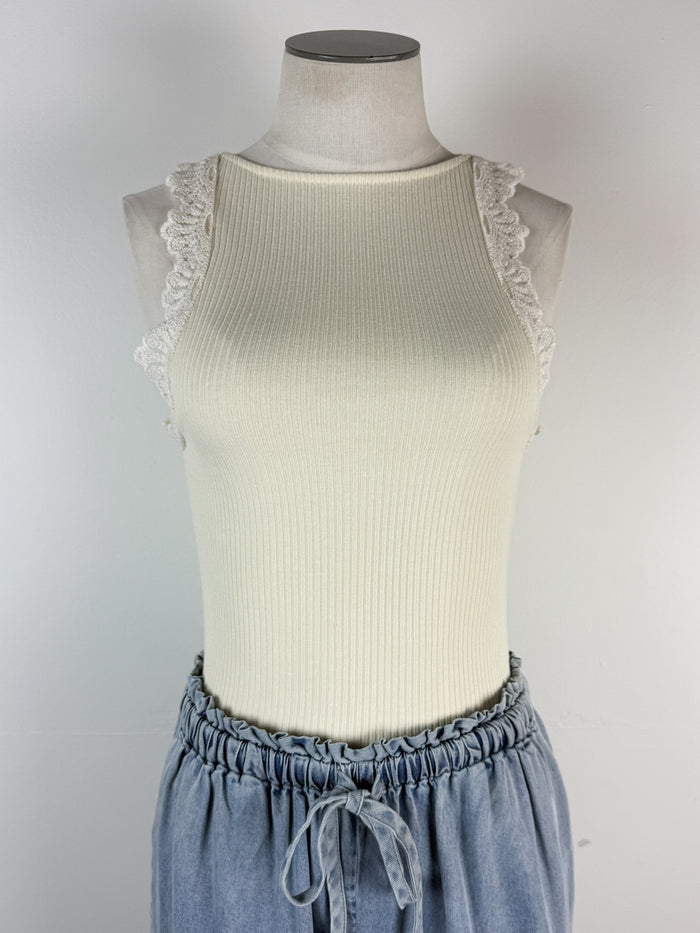 Mary Lace Trimmed Tank in Ivory