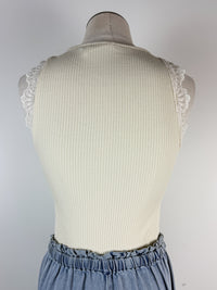 Mary Lace Trimmed Tank in Ivory